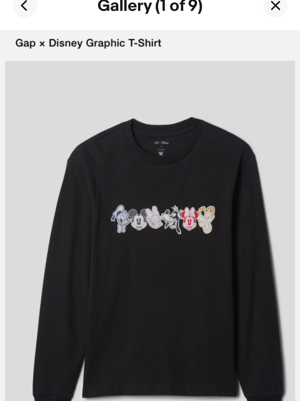 Gap x Disney Black Long-Sleeve CottonTee Multicolor Character Row Small Petite